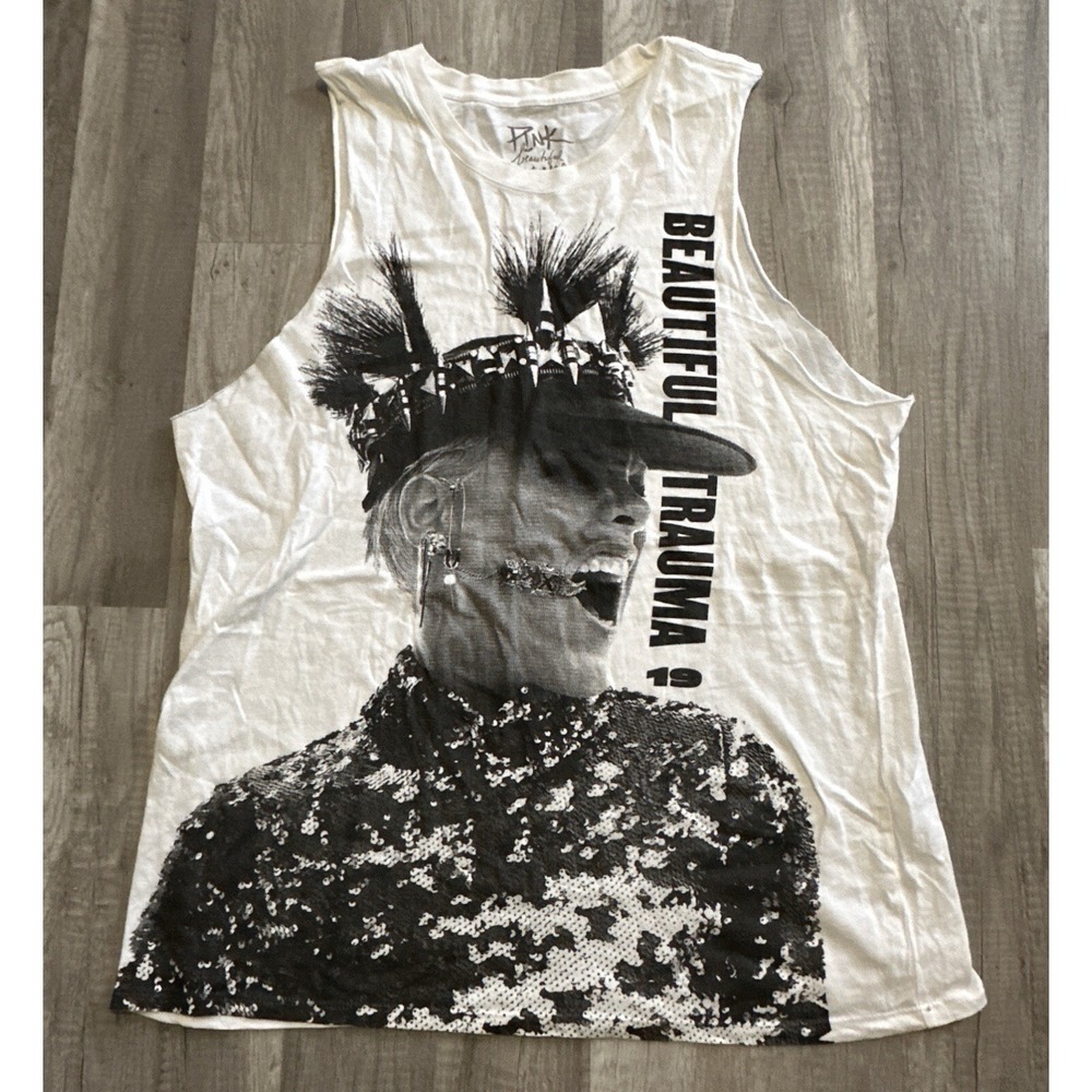 Pink Beautiful‎ Trauma Top Adult XL White Double Sided Punk Goth Concert Band